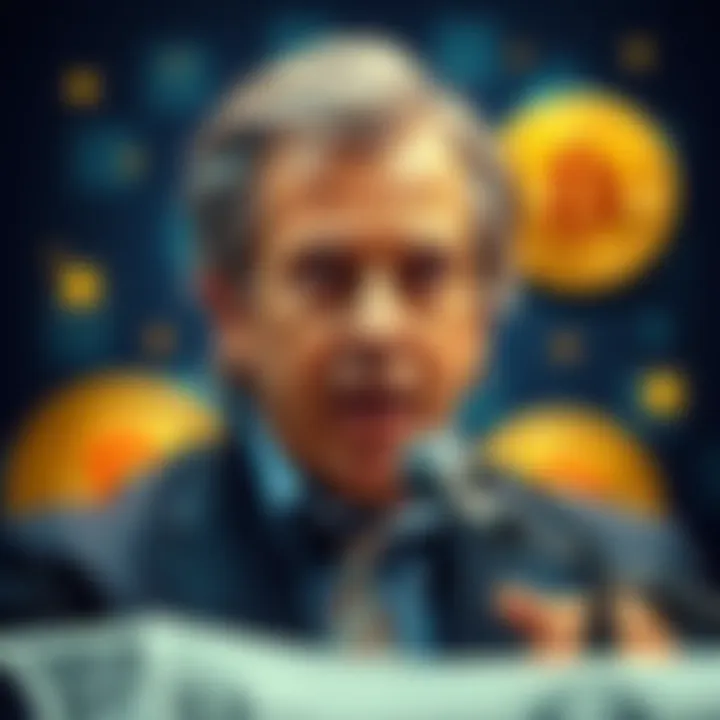 Concerns over the U.S. Dollar Ray Dalio expressing concerns about the U.S. dollar with Bitcoin and gold symbols in the background
