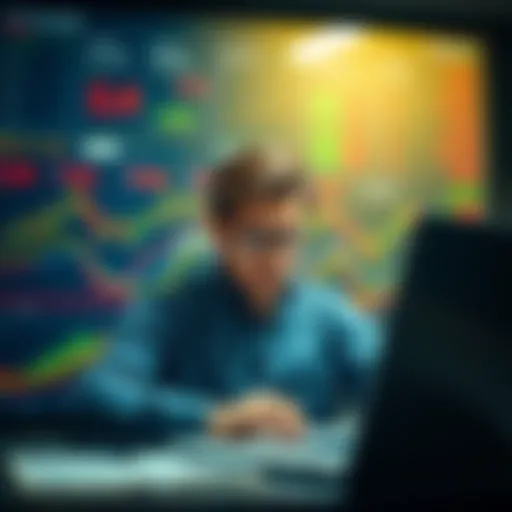 A person looks puzzled while using a cryptocurrency exchange on a laptop, surrounded by charts and graphs.