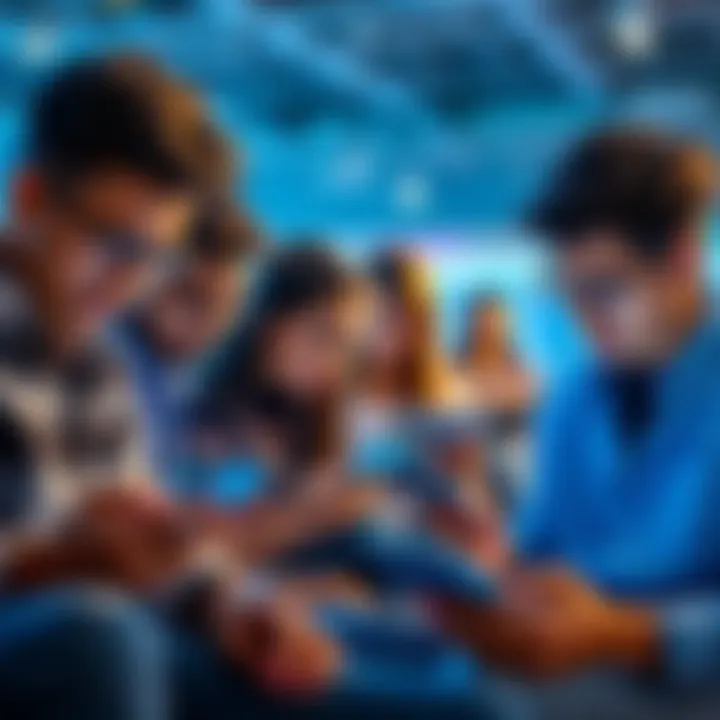 A group of young people checking their emails on laptops and phones, showing confusion about selection status for Flipkart GRiD 8.