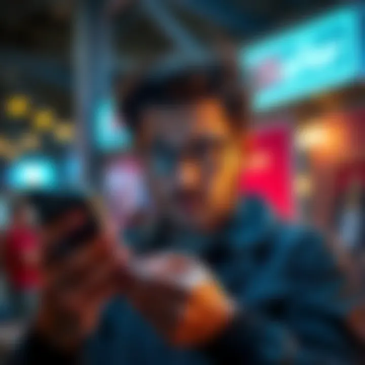 Confused person using app on phone A person looking puzzled while scrolling through a mobile app, showing a limited number of tabs and missing inventory features.