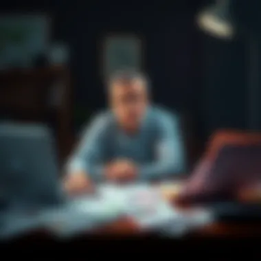 Person looking confused with tax forms A person sitting at a desk, looking puzzled while surrounded by scattered tax documents and a laptop showing crypto transactions