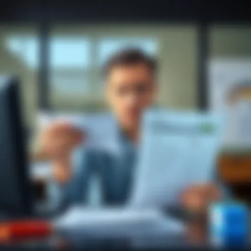 Person sitting at a desk, looking perplexed while holding a 1099-DA tax form with zero values