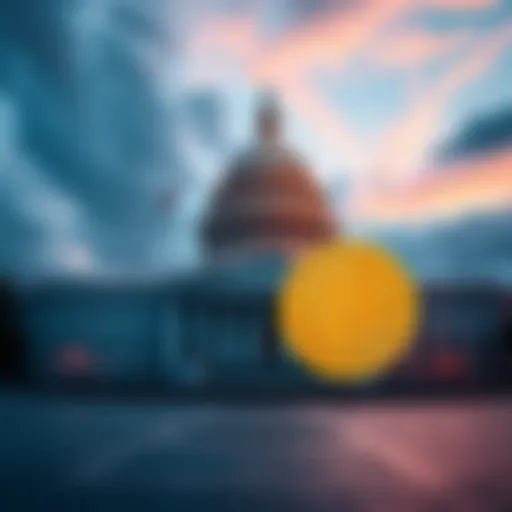 A graphic showing Congress building with Bitcoin and stablecoin symbols. Illustrating the tax changes affecting cryptocurrencies.