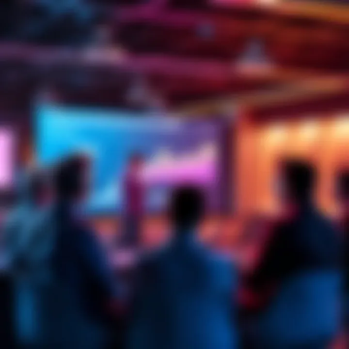A group of people discussing crypto promotion strategies, with one person displaying a chart on a screen, symbolizing partnerships with Key Opinion Leaders.