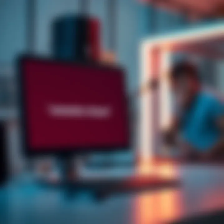 A computer screen displaying a 'connection refused' error message with a frustrated person in the background looking at it.