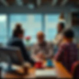 Conservative Uncle Posting Online A conservative uncle sitting at a desk, sharing a political post on Facebook, with family members discussing around him.
