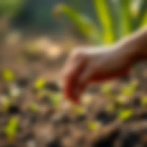 A person planting seeds in soil while ignoring distractions symbolizing hype, representing the value of consistent growth