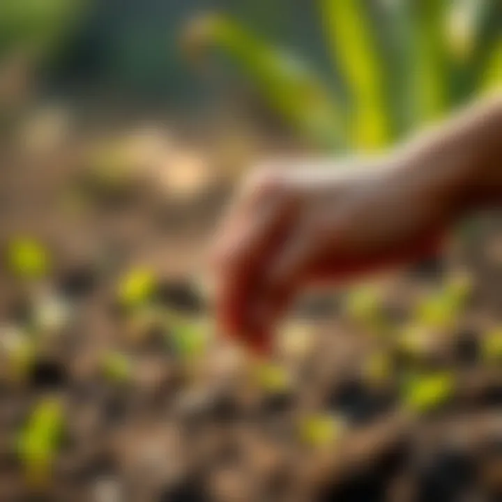 A person planting seeds in soil while ignoring distractions symbolizing hype, representing the value of consistent growth