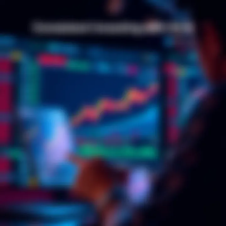 A person analyzing stock charts and making regular investments in a financial app, symbolizing Dollar Cost Averaging strategy