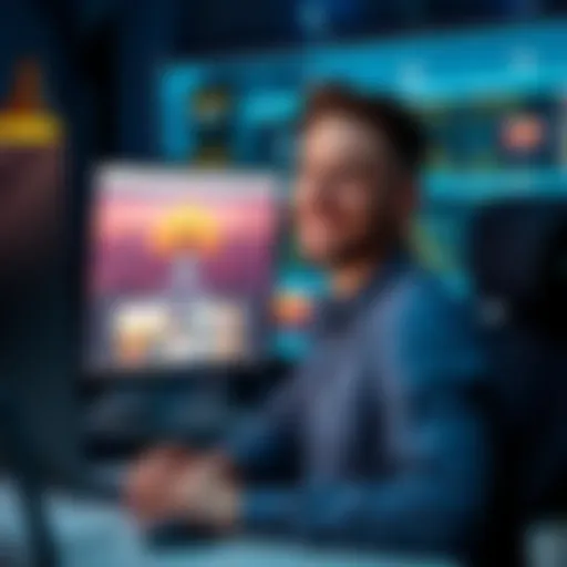 A person smiling while sitting in front of a computer, showcasing a profile picture on a social media page