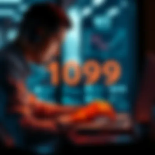 A person looking at a laptop screen seeking help from customer support to retrieve their 1099 form