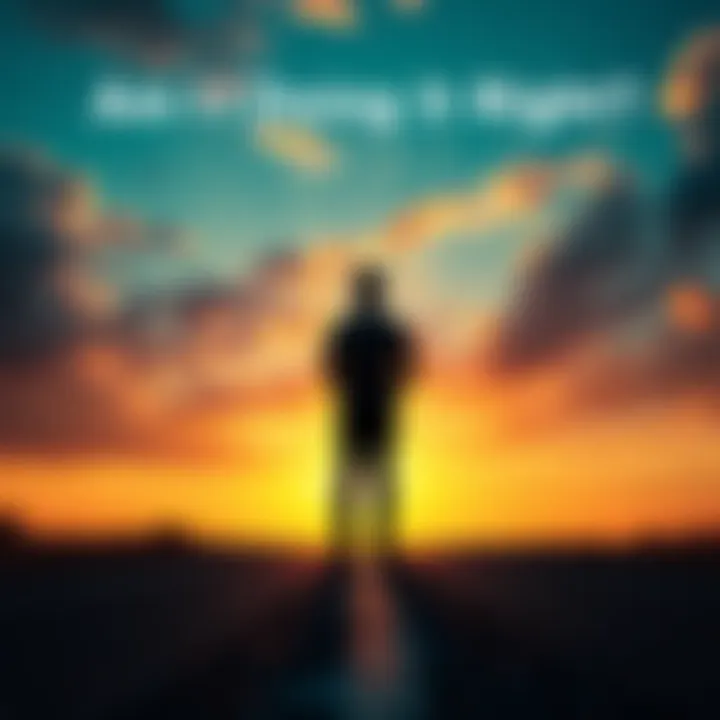 A person standing at a crossroads, deep in thought, with a sunset in the background symbolizing reflection and decision-making.