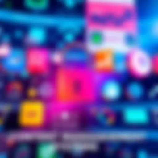 Content Management Systems A graphic showing various content management system logos with a padlock symbol for security and a user-friendly interface illustration.