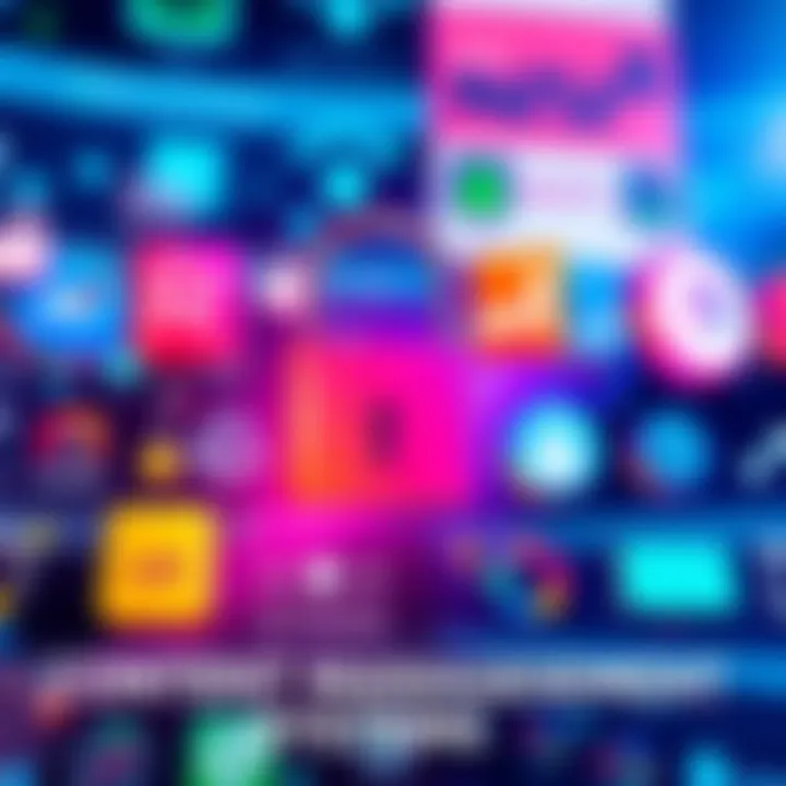 Content Management Systems A graphic showing various content management system logos with a padlock symbol for security and a user-friendly interface illustration.