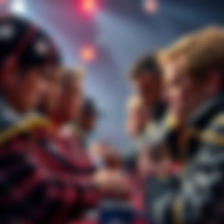 A group of determined contestants facing off in a challenge, showcasing intense focus and competitive spirit.