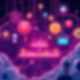 An illustration showing various elements of decentralized finance including governance, wallets, and user interaction.