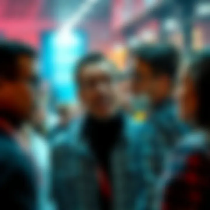 A group of people discussing a bold claim, showing varied reactions and expressions, in a public setting.