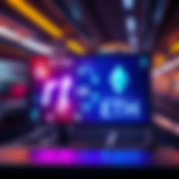 A digital display showing the conversion of rETH to ETH with symbols representing cryptocurrency transactions, surrounded by a fast-moving background to signify speed.
