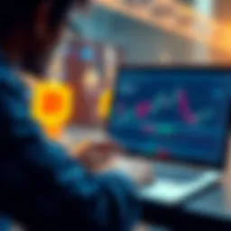 A person looking at a laptop with cryptocurrency charts, considering ways to convert USDT into cash in a country where crypto is illegal