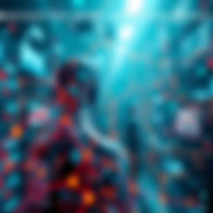 An abstract representation of evolving coping mechanisms in a modern world, showcasing a blend of technology and human emotion.