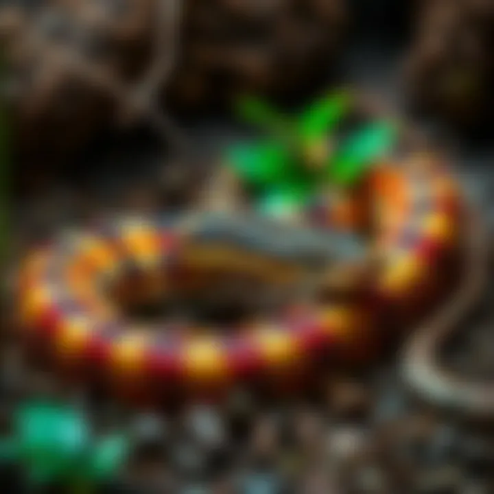 A corn snake named Fusilli resting in its habitat with shedding skin nearby