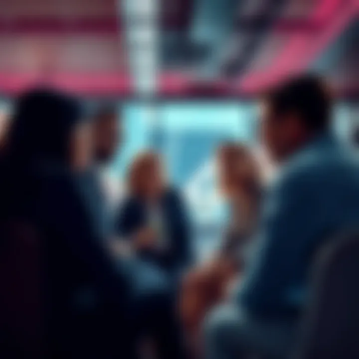 A group of people discussing concerns over a recent corporate outage in a casual setting.