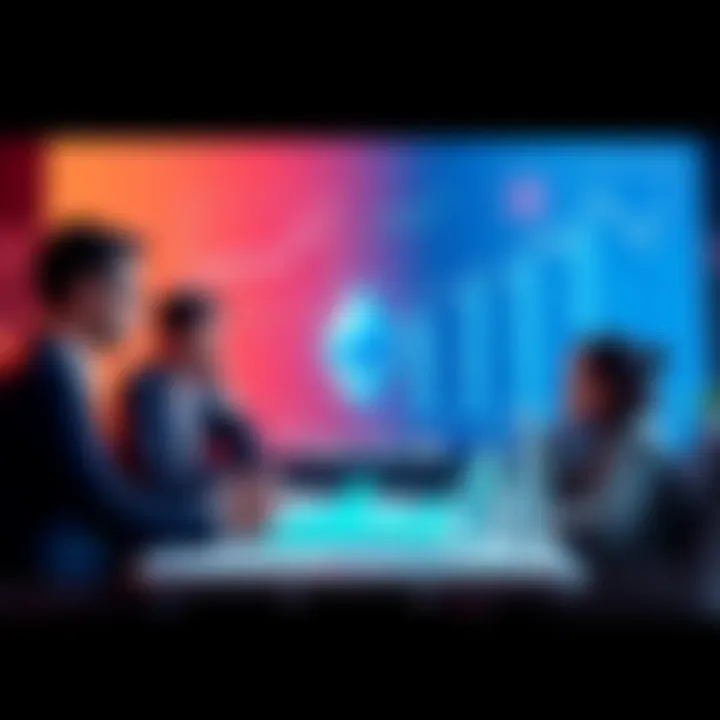 Business professionals discussing Ethereum investments with charts showing growth and financial data