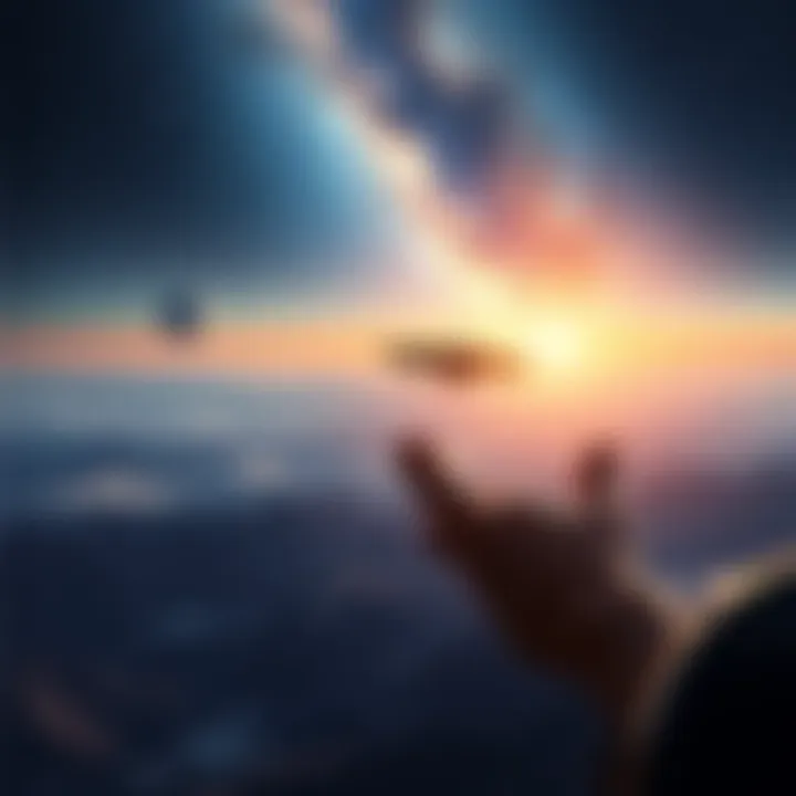 A Journey Through the Cosmos A cosmic landscape illustrating the themes of exploration and knowledge in 'Contact' by Carl Sagan.