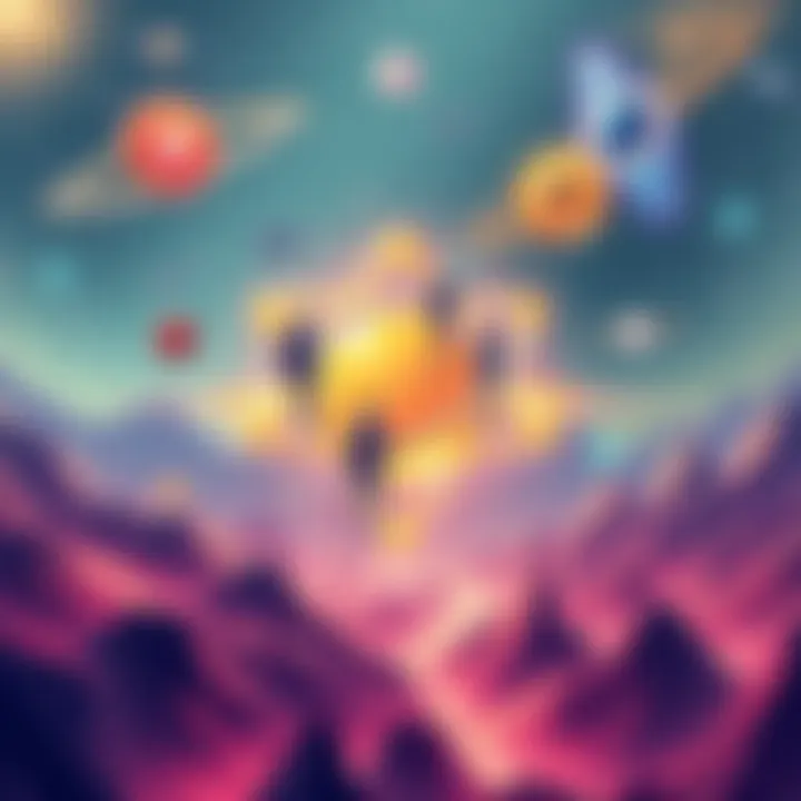 An illustration showing Cosmos Hub and its role in cross-chain adoption with ATOM leading the way, featuring Ethereum and other blockchain elements.