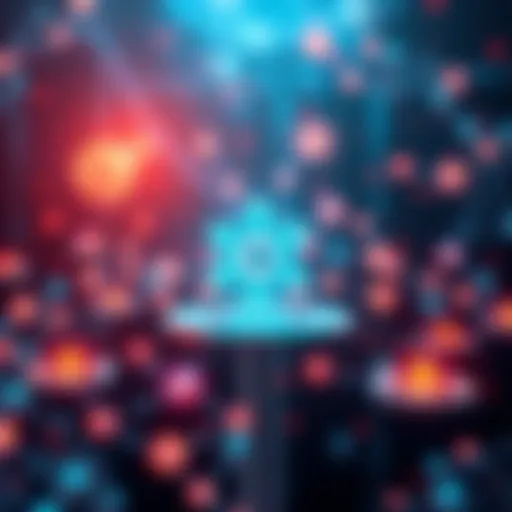 A graphic showing the Cosmos ecosystem and IBC developments with interconnected blockchain symbols and glowing cosmic elements.