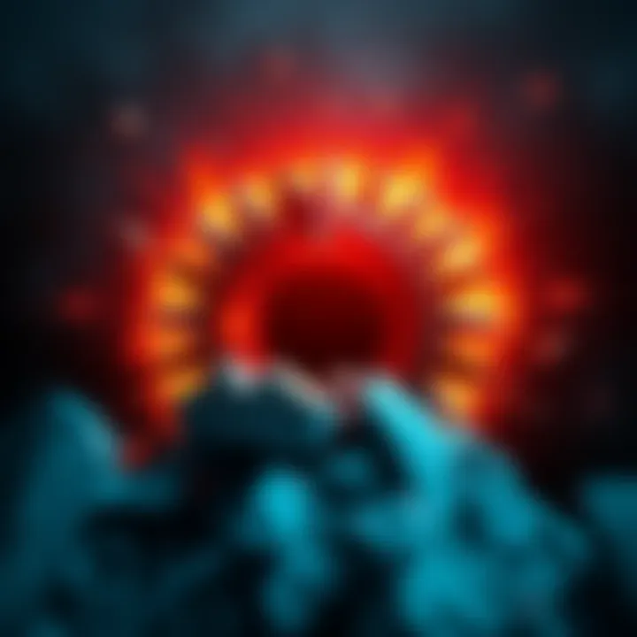 A digital graphic showing a crumbling logo of the Cosmos project, symbolizing its collapse within the crypto market.