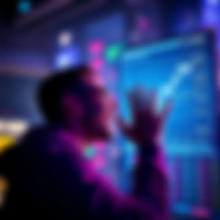 A person excitedly looking at a digital screen showing high staking returns in the cosmos crypto market