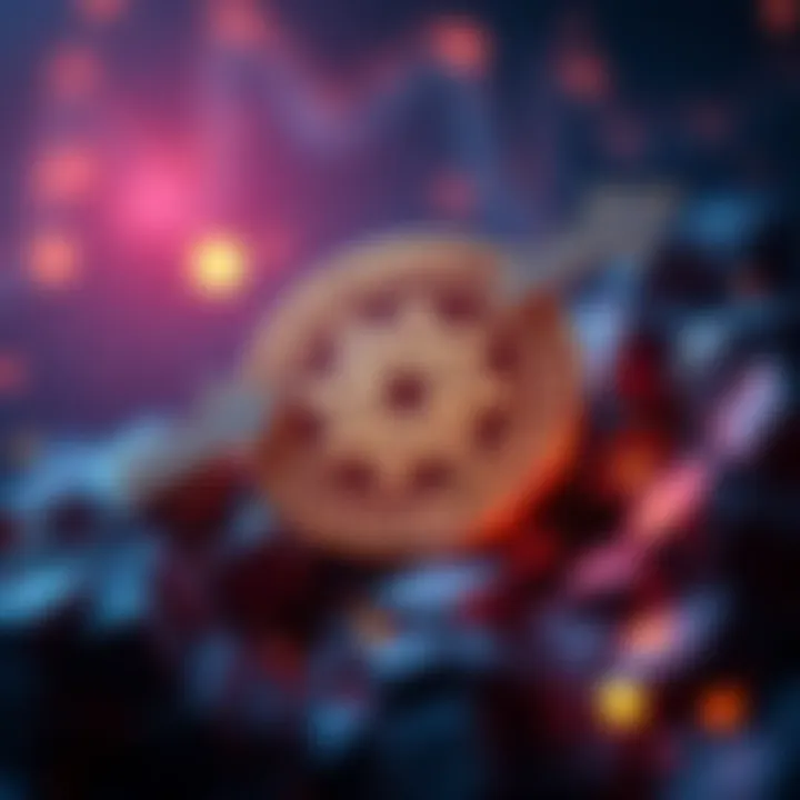 Graphic showing the COSMOS token symbol with arrows indicating growth and investment strategies