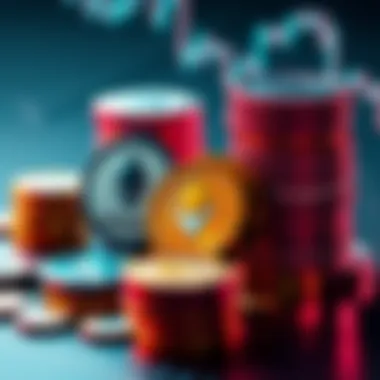 Counterfeit Stablecoins and ETH Representation of fake stablecoins being converted into Ethereum, showing stacks of coins and Ethereum logo