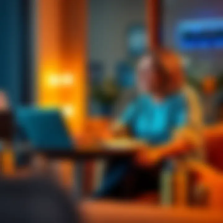 A couple sits at a table, looking at a laptop screen showing Bitcoin prices, with a sense of excitement and confidence in their investment decisions.