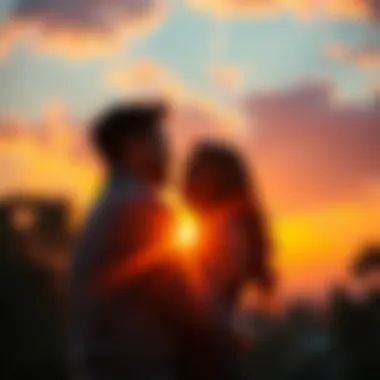 A couple in love sharing a warm embrace as the sun sets, symbolizing joy and happy endings