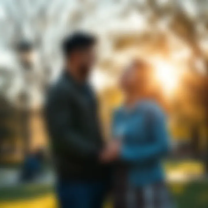 Couple in Love A couple smiling at each other while holding hands in a sunny park, capturing a joyful moment of love.