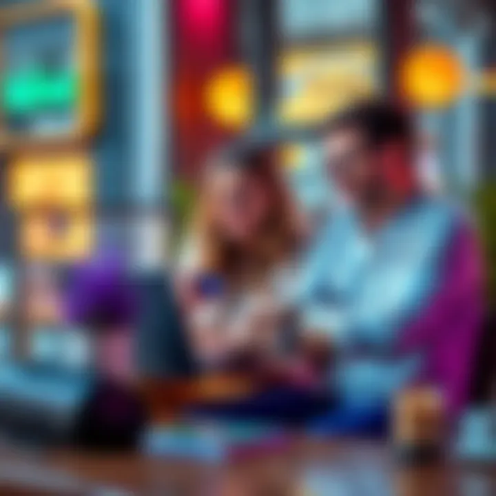 A couple sitting at a table, reviewing travel expenses on a laptop while holding a credit card.
