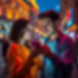 A couple looking at hotel prices on a smartphone while planning a trip to Madrid, highlighting price differences between Revolut and Expedia.