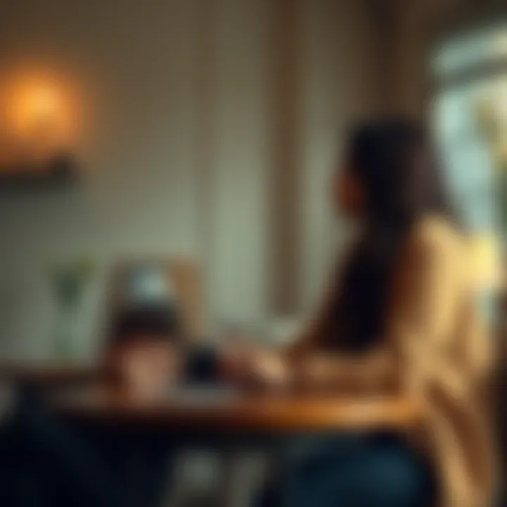 A couple sitting at a table, looking serious as they talk about their divorce. Their expressions show concern and sadness.