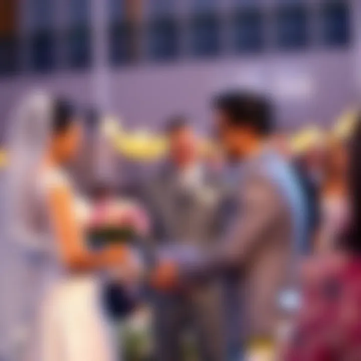 A happy couple exchanging vows during a wedding ceremony, highlighting their commitment to each other.