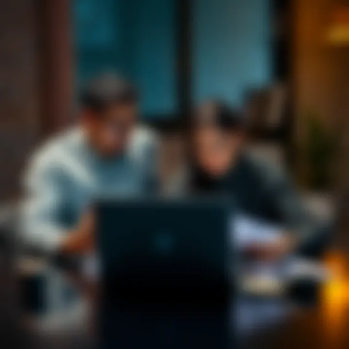 A couple sitting at a table with a laptop and financial documents, looking concerned while discussing their future, symbolizing trust issues and financial planning.