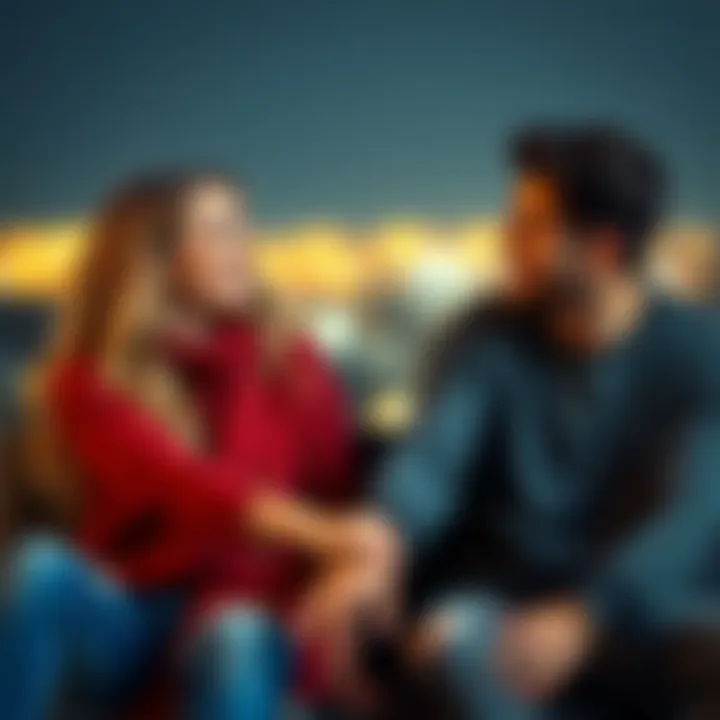 A couple sitting close together, smiling and holding hands, enjoying their time together without any engagement rings in sight.