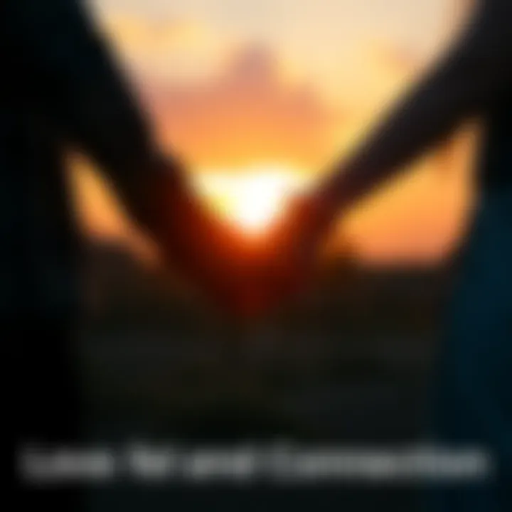 A couple holding hands in a warm sunset, symbolizing love and connection.