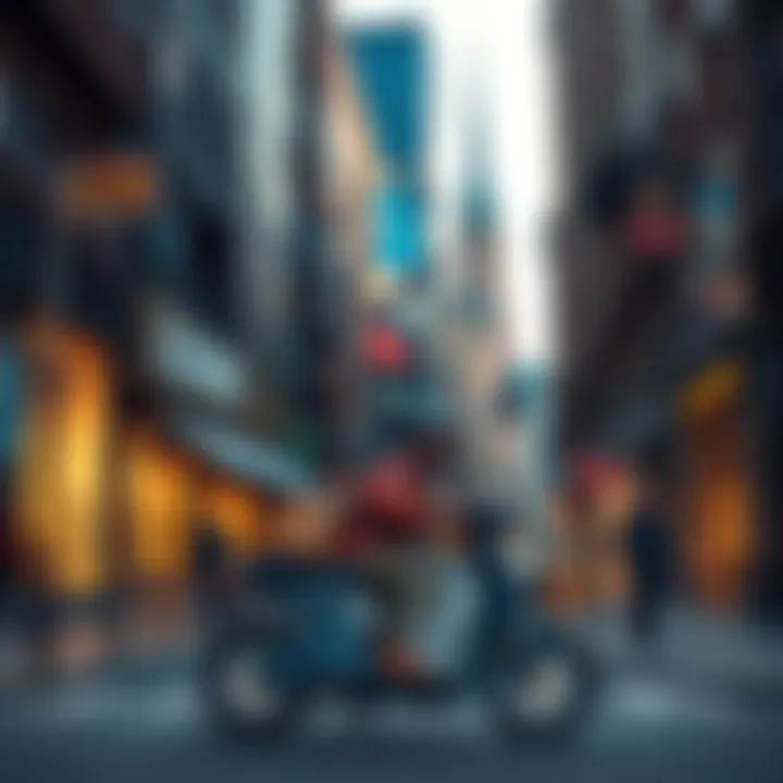 A courier delivering parcels in a busy city street in the Netherlands, surrounded by buildings and people going about their day.