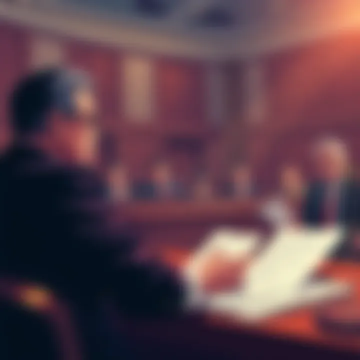 A courtroom scene with a judge and lawyers discussing the FTX KYC deadline case, showing tense expressions and legal documents.