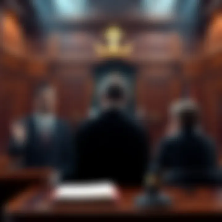 A courtroom scene showing a judge presiding over a case related to Defi Payments, symbolizing the recent court updates on the Second Distribution application.