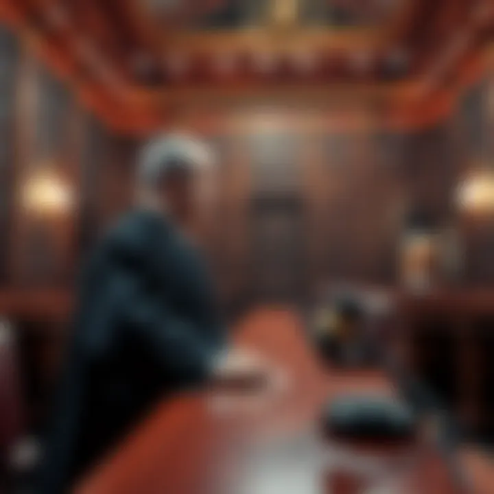 Courtroom with Judge and Gavel A courtroom scene showing a judge in black robes with a gavel, symbolizing a legal decision on free speech and AI laws.