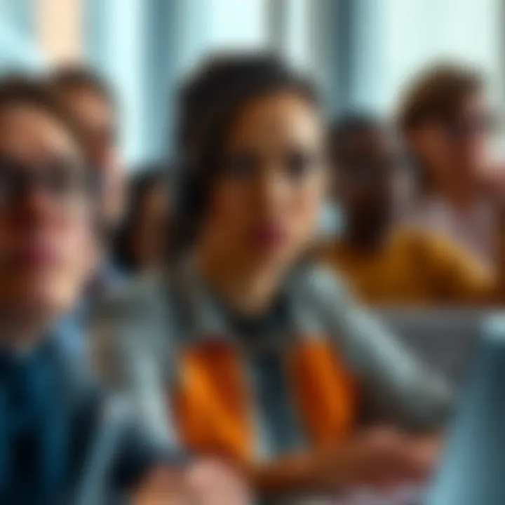 A group of diverse coworkers looking tense during a meeting, with one woman frowning and others appearing anxious, reflecting workplace competition