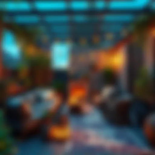 A beautifully decorated outdoor space with comfortable seating, plants, and warm lighting, creating a cozy atmosphere.